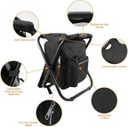 Portable Folding Backpack Stool with Cooler Compartment, Black