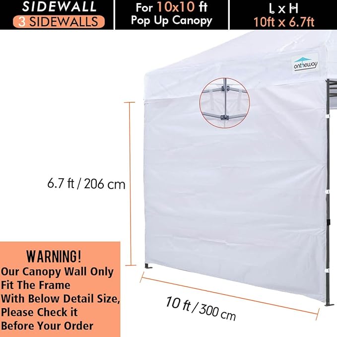 Sunwall for 10x10 Pop up Canopy, Instant Canopy Tent Sidewall, 1 Pack Sidewall Only (White 3 Pieces)