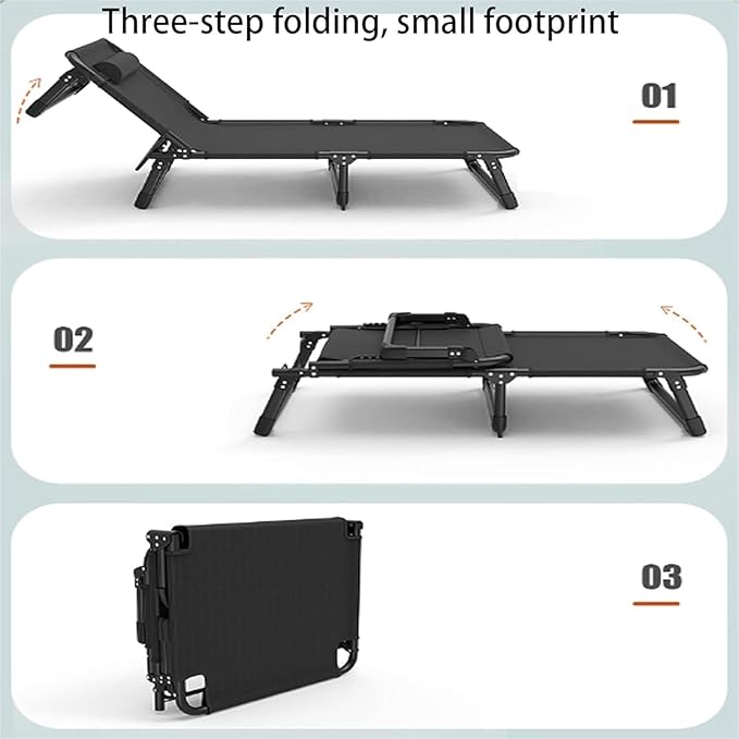 Oxford Cloth Camping Cot, Durable Steel Frame Folding Cot, Portable Folding Bed with Pillow, 4-Position Folding Chaise Lounge Chair