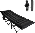 Northroad Camping Cot with Thick Mattress,Quick Set-Up Sleeping Cots with Side Pocket for Outdoor Camping, Office Nap, Home Garden, Beach, Travel, Black
