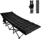 Northroad Camping Cot with Thick Mattress,Quick Set-Up Sleeping Cots with Side Pocket for Outdoor Camping, Office Nap, Home Garden, Beach, Travel, Black