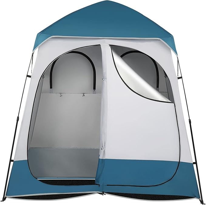 Pop Up Privacy Shower Tent, Portable Double Outdoor Camping Shower Shelter, Changing Room Instant Tent with 2 Rooms