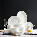 Milky White Porcelain Tableware Set Home Simplicity Combination Tableware Set of Bowls Dessert Plates Soup Plates Dinner Plates 69 Piece Set