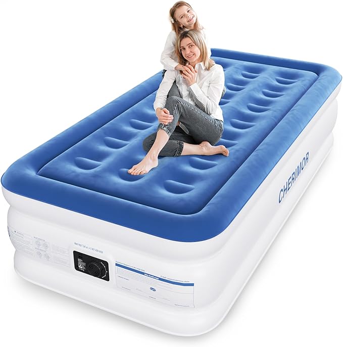 Twin XL Air Mattress with Built-in Pump, 18" Raised Comfort, 80“ Length, 48Hr Leak-Proof Test, Upgraded Honeycomb Pillar Design, Supports 500 lbs, 2-Min Inflation for Home Guests-Blue
