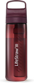 LifeStraw Go Series – BPA-Free Water Filter Bottle for Travel and Everyday Use, Removes Bacteria, Parasites and Microplastics, Improves Taste, 22 Ounce, Merlot Me Away