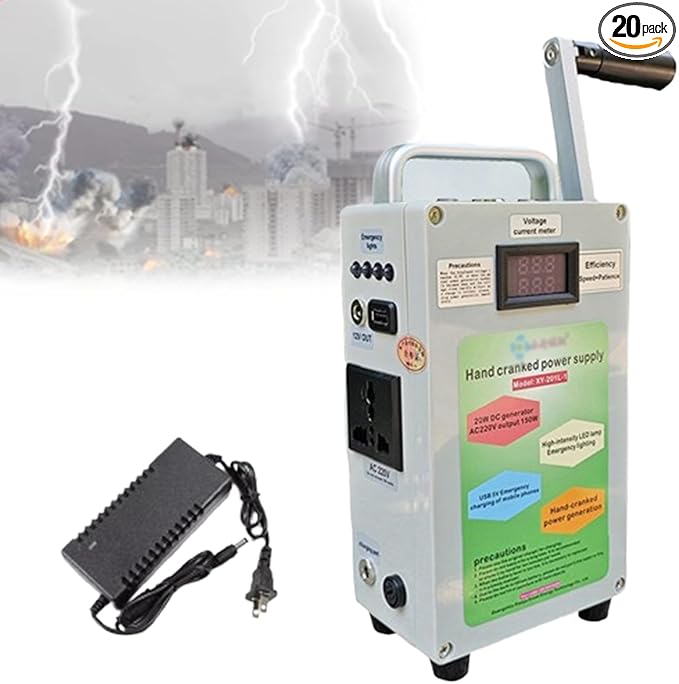 Hand-Crank Power Bank Generator, 150W Compact Portable USB Charger, for Emergency Kits, Outdoor Camping, Travel & Home Lighting 220V
