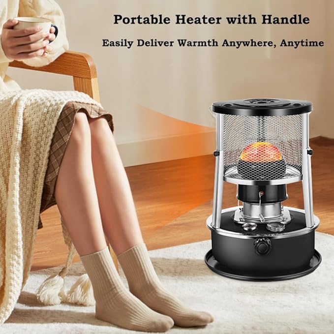2 in 1 Portable Kerosene Heater & Stove 9000 BTU Non-Electric Indoor Outdoor Heater for Camping, Hunting, Cooking, Home, Garage, and Emergency Preparedness - Black