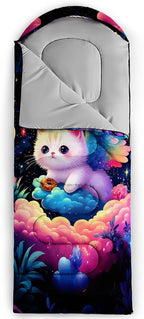 AILONEN Kawaii Panda Sleeping Bags,Lightweight & Waterproof,3 Season Warm & Cool Weather,Dreamy Purple Flower Animal Themed Sleeping Bags for Boys,Girls,Kids,Adults Travelling,Outdoors