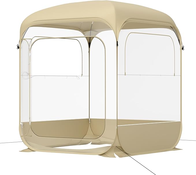 Instant Pop-Up Bubble Tent, 6x6ft Transparent Outdoor Shelter with top Cove, 360° View, All-Weather & Windproof for Camping, Beach, Backyard, Events (4-6 Person,Beige)