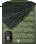 0 Degree Flannel Double Sleeping Bag for Adults, Couples or Family - Winter Queen Size Waterproof & Warm 2-Person Sleeping Bag for Cold Weather Camping, RV Travel
