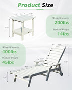 Domi Outdoor Chaise Lounge Chair with Table, HDPE Outdoor Lounge Chair with Reclining Backrest, Patio Chaise Lounger for Poolside, Outside Sunbathing Tanning, White