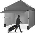 CROWN SHADES 10x10 Pop Up Canopy Tent with 4 Sidewalls, Instant Commercial Tent with 1-Person Setup Patended Centerlock, Extend Awning, 4 Sidewalls, 4" Wheels, Sto'N Go Bag, Grey