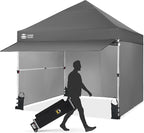 CROWN SHADES 10x10 Pop Up Canopy Tent with 4 Sidewalls, Instant Commercial Tent with 1-Person Setup Patended Centerlock, Extend Awning, 4 Sidewalls, 4" Wheels, Sto'N Go Bag, Grey