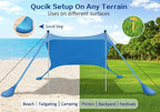 Beach Canopy Beach Tent Sun Shelter 7.5X7.5 FT Beach Shade Canopy UPF50+ Sun Protection Windproof Ropes Carry Bag Easy to Setup for Family Outdoor Camping