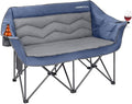 Oversized Double Camping Chair for Adults - Heavy Duty Folding Loveseat Support 700 lbs, Extra Wide 2 Person Camping Couch with Thick Padding, Cup Holders & Storage Bag, Blue