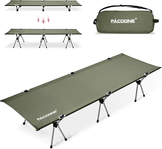 2-in-1 Ultralight Folding Camping Cot with Leg Extenders, Military Camping Cots Bed, Heavy Duty Folding Sleeping Camping Cot for Backpacking Hiking Travel Tent, Support 330 Lbs(Green)
