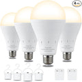 4 Pack Rechargeable Emergency Light Bulbs, Battery Powered LED Light Bulb 3000K Warm E26 120 Volt 9W 60W Equivalent with 1200mAh for Home Power Outage Camping Hurricane