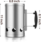 BEAU JARDIN Charcoal Chimney Starter 11"X7" Grill Barbecue BBQ Galvanized Steel Chimney Lighter Basket Outdoor Cooking Quick Rapid Fire Briquette Starters Can Canister for Grilling Camping Accessories