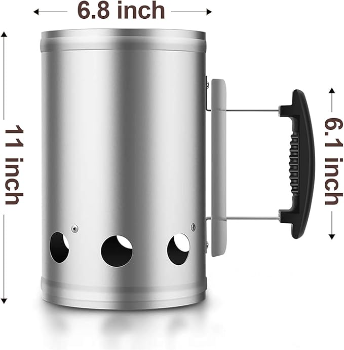 BEAU JARDIN Charcoal Chimney Starter 11"X7" Grill Barbecue BBQ Galvanized Steel Chimney Lighter Basket Outdoor Cooking Quick Rapid Fire Briquette Starters Can Canister for Grilling Camping Accessories