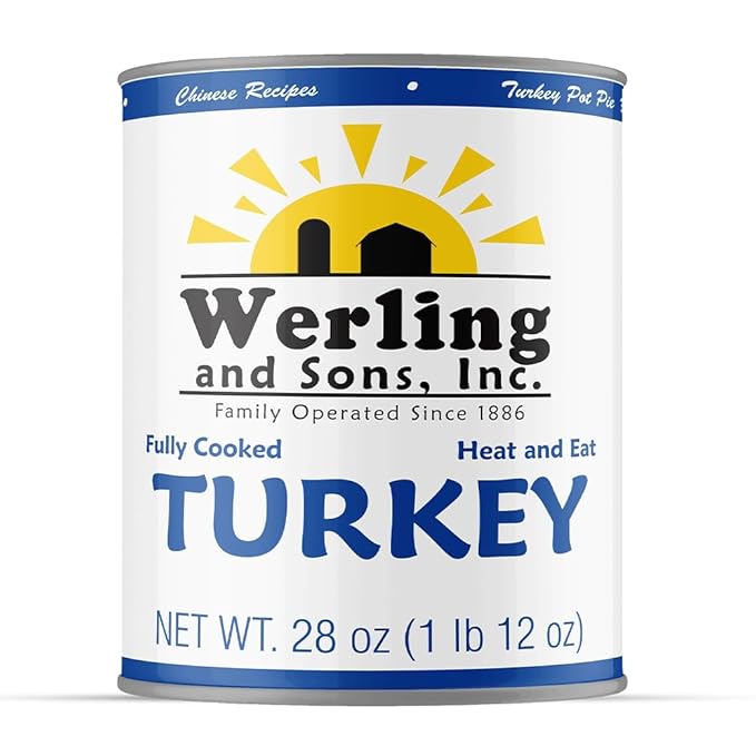 Werling & Sons Fully Cooked Canned Turkey Meat 28 Oz Heat & Eat Premium Quality Recipe Ready Canned Meat for Everyday Quick Meals, Camping, Emergency Canned Food & Survival Preparedness Pack of 1