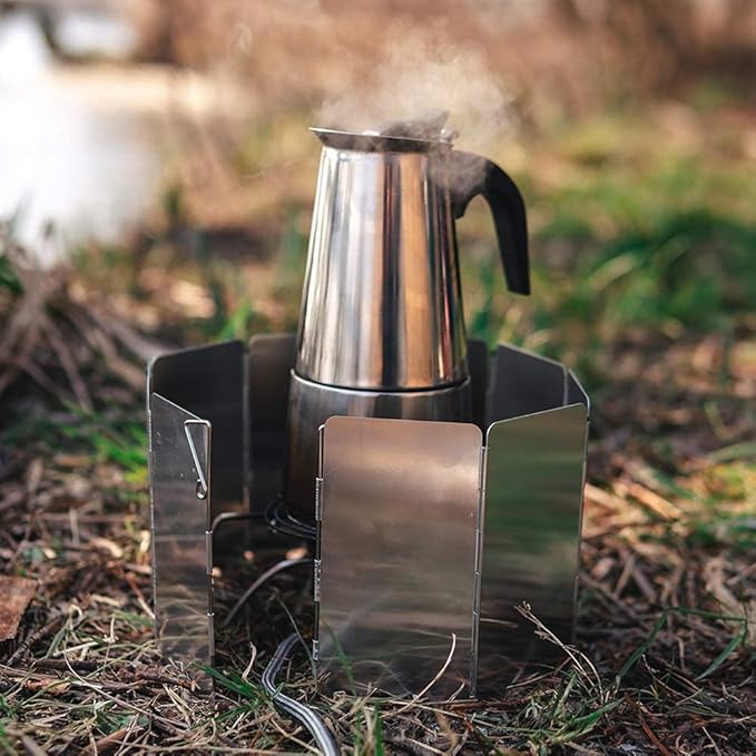 Camp Stove Windscreen, Ohuhu Camping Stove Windscreen 8/10/12 Plates Aluminum Folding Portable Camping Stove Windshield Grill Wind Screen for Camp with Carry Bag for Camping Hiking Picnic Backpacking