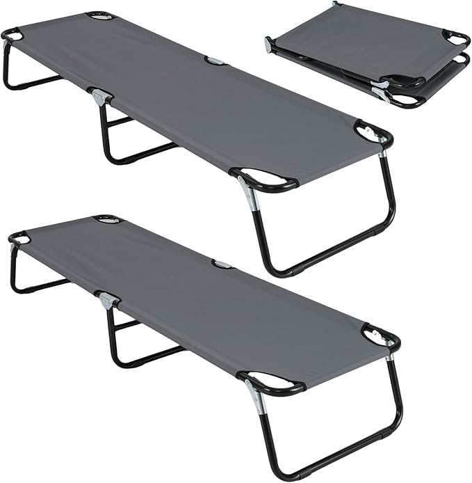 Giantex 2-Pack Folding Camping Cot for Adults, Portable Sleeping Cot Bed with 600D Oxford Fabric, Heavy Duty Frame, 350Lbs Capacity, 1-Step Use, Outdoor Lounge Chair for Sleepover Hiking, Home Office