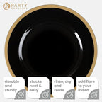 PARTY BARGAINS 13-Inch Charger Plates - 4 Pack, Black Gold Rim, Heavy-Duty Disposable Chargers for Elegant Dining - Ideal for Weddings and Formal Events