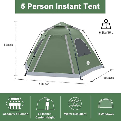 ADSMART Instant Tents for Camping 2/3/4/5 Person Tent Waterproof Easy Setup Sets Up Backpacking Tents with Carry Bag for Outdoor Hiking