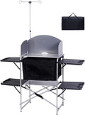 Nice C Camping Kitchen Station, Camping Table, Picnic Table, Grill Table, Folding Table, Upgrade Light Stand and Windshield Cooking Station & Organizers, Carry Bag for Beach, Picnic (Silver/Black)