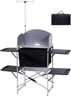Nice C Camping Kitchen Station, Camping Table, Picnic Table, Grill Table, Folding Table, Upgrade Light Stand and Windshield Cooking Station & Organizers, Carry Bag for Beach, Picnic (Silver/Black)