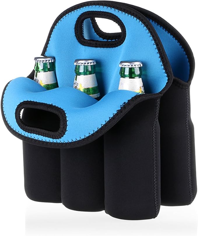 Hipiwe 6 Pack Bottle Can Carrier Tote Insulated Neoprene Baby Bottle Cooler Bag Water Beer Bottle Holder for Travel with Secure Carry Handle