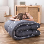 MAXYOYO Grey Triangle Printed Japanese Futon Floor Mattress, Thicken Sleeping Pad Floor Bed Roll Up Camping Guest Mattress Folding Couch Bed, Full Size