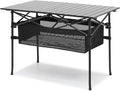 Magshion 37" Folding Camping Table with Large Storage Basket & with Carry Bag, Aluminum Picnic Table for Indoor Outdoor Camping Backyard BBQ Use, Black