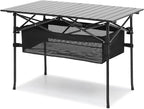 Magshion 37" Folding Camping Table with Large Storage Basket & with Carry Bag, Aluminum Picnic Table for Indoor Outdoor Camping Backyard BBQ Use, Black