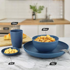 Wrova Wheat straw plates and bowls sets of 16 - Unbreakable wheat straw dinnerware sets for camping - Alternative plastic dinnerware set service for 4 - Microwave safe and Dishwasher safe bowls. Blue