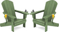 SERWALL Adirondack Chair with Cup Holders - Composite Adirondack Chairs Set of 2 HDPE Outdoor Chairs All Weather Use- Avocado