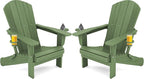 SERWALL Adirondack Chair with Cup Holders - Composite Adirondack Chairs Set of 2 HDPE Outdoor Chairs All Weather Use- Avocado