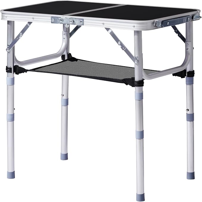 Folding Camping Table, Aluminum Folding Table with Carrying Handle, Lightweight, Portable Camping Table Waterproof for Outdoor Indoor Picnic Beach BBQ (Black, 2ft)