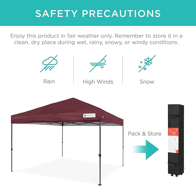 Best Choice Products 10x10ft Pop Up Canopy Tent, Outdoor Shade, 1 Person 1 Minute Set Up, Carry Case, 4 Weight Bags - Burgundy