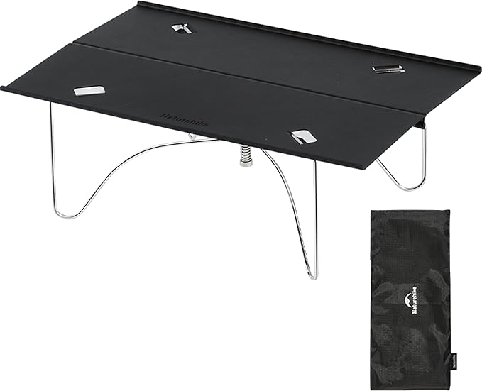 Naturehike 11oz Solo Folding Camping Table - 66lb Load Capacity Ultralight Mini Backpacking Table, Aluminum, No Assembly for Hiking, Camping & Beach (Compact Small Side Table with Carry Bag) (Black)