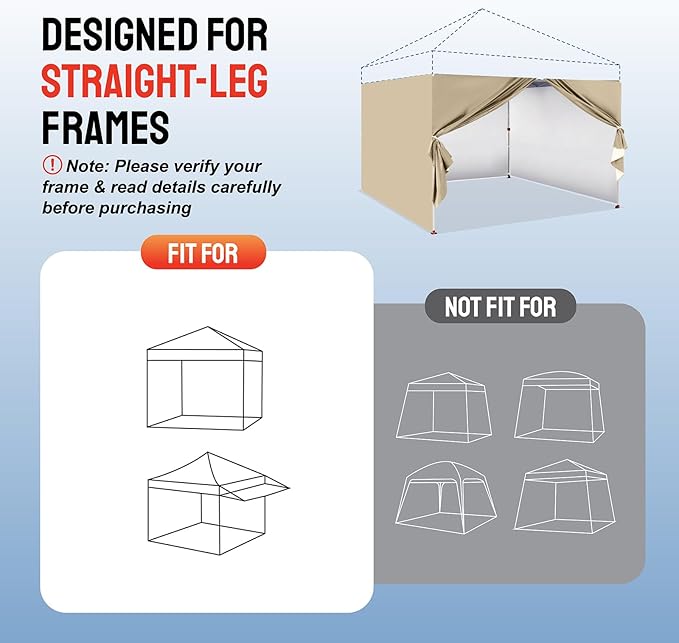 CROWN SHADES 10x10 Canopy Sidewalls (4pck) - Side Walls 10x10, Sidewalls for Canopy - Tent Accessories, Beige
