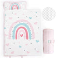 PHF Toddler Nap Mat with Removable Pillow and Minky Fleece Blanket, Rollup Design Warm Slumber Bags for Girls, 52"x20"x2" Kids Sleeping Bag for Daycare Preschool Travel Camping, Rainbow