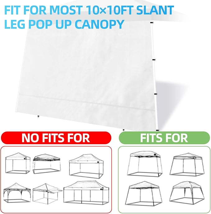 Joramoy Canopy Tent Sidewalls for 10×10 Slant Leg Pop Up Canopy Frame, Instant Sunwall with with Waterproof and UV Protection Layer, Tent Side Panels Shade Wall, 1 Pack Sidewall Only(White)