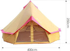 Round Bell Tent, 4m Bell Tent with Zippered Mesh Door and Windows Outdoor Waterproof Large Tent Canvas Yurt Tent 3-10 Persons Family Camping Tent Glamping,Portable Foldable Tent Easy to Install