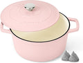 Enameled Cast Iron Dutch Oven – 4.4 Quart Pot with Lid & Potholders – Heavy-Duty Cookware for Bread Baking, Braising, Stews & Roasting – Oven & Stovetop Safe up to 500°F – Pink