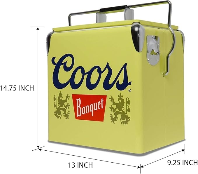 Coors Banquet Retro Ice Chest Cooler - Portable Ice Bucket with Bottle Opener, Vintage Style, Insulated for Camping, Beach, Picnic, RV, BBQs, Tailgating, Fishing, 18 Can, 14 qt (13L)