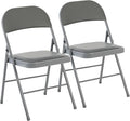 DUMOS 2 Pack Folding Chairs with Padded Cushion and Back - PU Leather Stackable Portable Dining Chiars Set, for Home and Office, Conference, Wedding, Party, Patio, Garden, for Indoor Outdoor, Grey