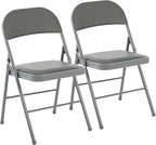 DUMOS 2 Pack Folding Chairs with Padded Cushion and Back - PU Leather Stackable Portable Dining Chiars Set, for Home and Office, Conference, Wedding, Party, Patio, Garden, for Indoor Outdoor, Grey
