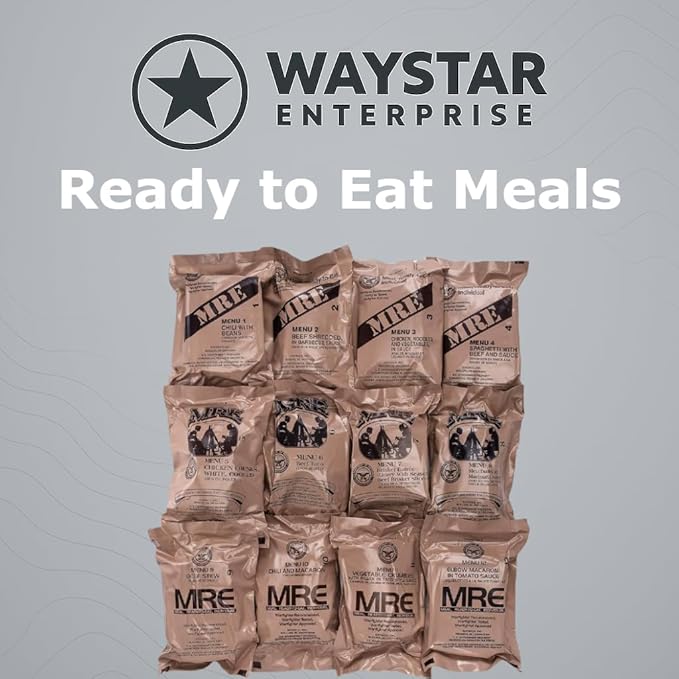 U.S. MRE Meals Ready to Eat (12-Pack) – Military-Grade Emergency Food Supply w/Flameless Heaters – Survival Rations for Camping, Prepping, Disaster Relief (Menu B: 13-24)