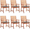 Patio Dining Chairs 6 pcs,Lawn Chair,Camping Chair,Garden Chair,Featuring Slatted Design,Waterproof Cushion,Each Cushion Features 2 Sets of Ropes, with Cushions Solid Acacia Wood